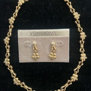 Gold Floral Necklace and Earring Set by VENDONE